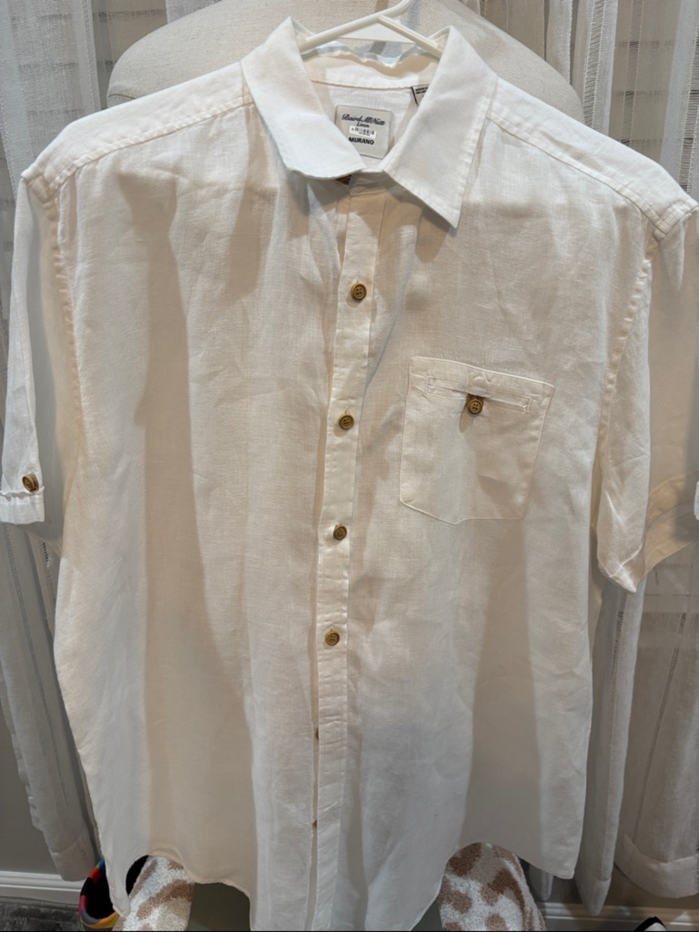 Men's White Linen Short-Sleeve Button-Down Shirt by Abercrombie & Fitch